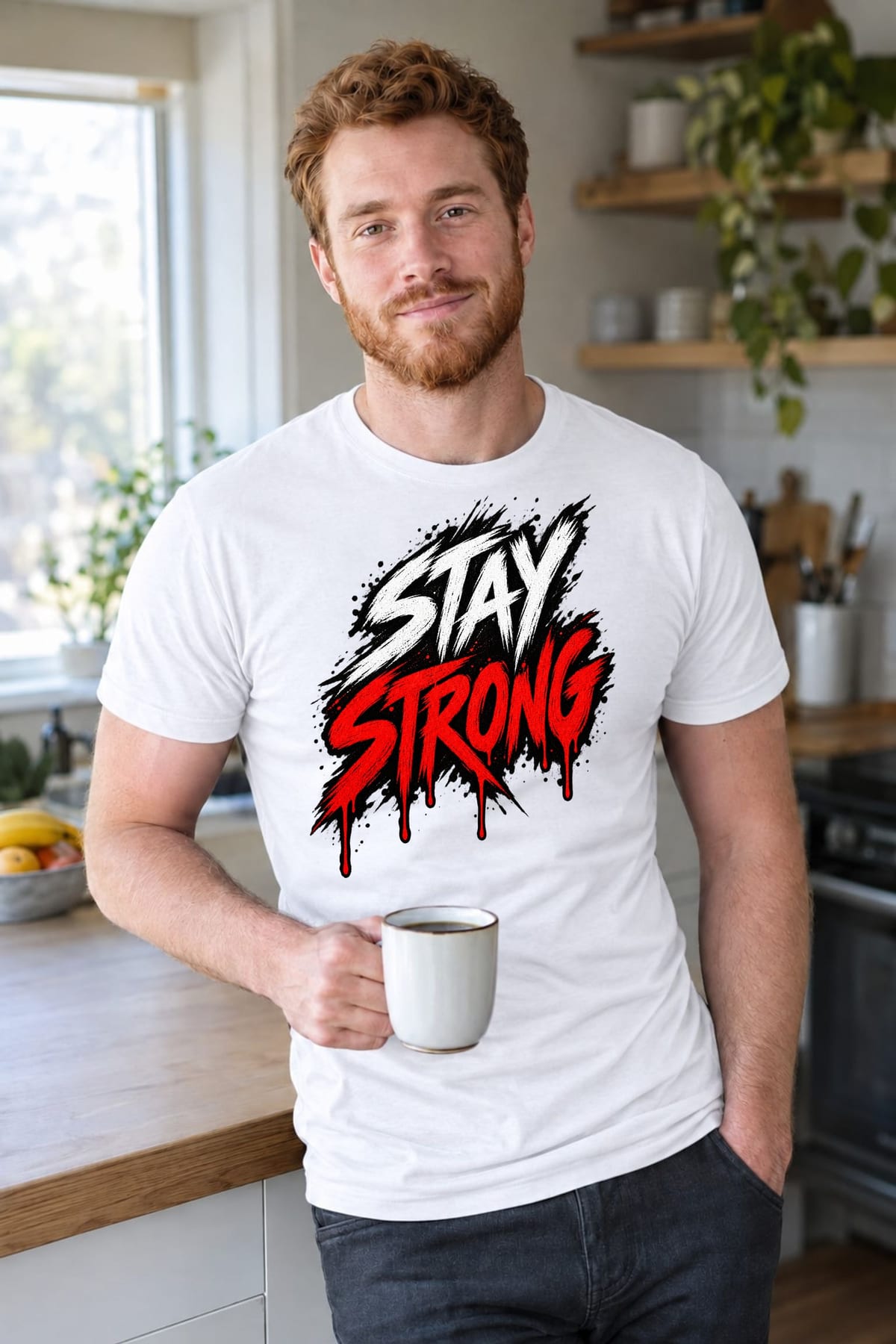Koszulka męska biała z napisem stay strong dla niego siłacz prezent, zdjęcie 4