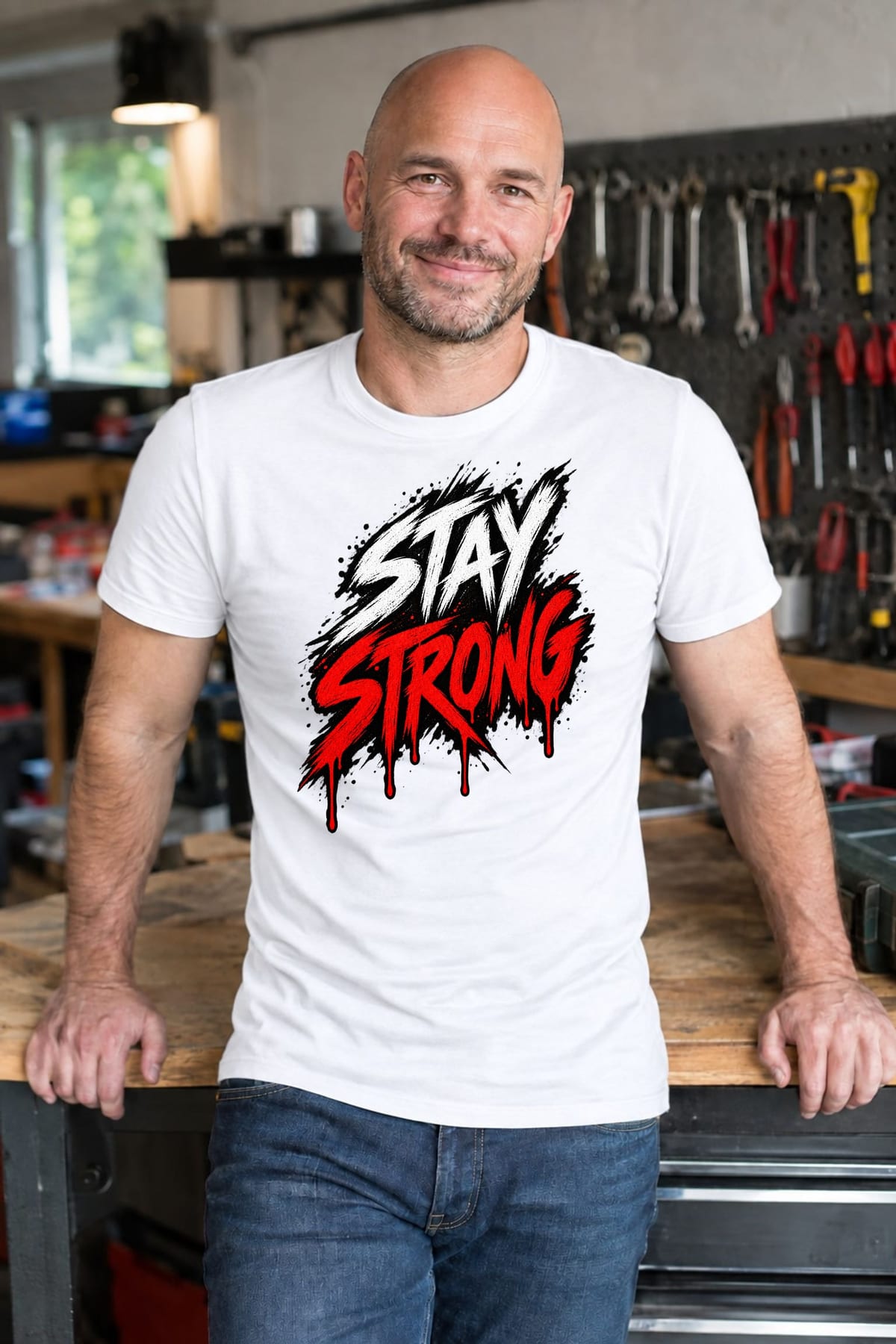 Koszulka męska biała z napisem stay strong dla niego siłacz prezent, zdjęcie 5