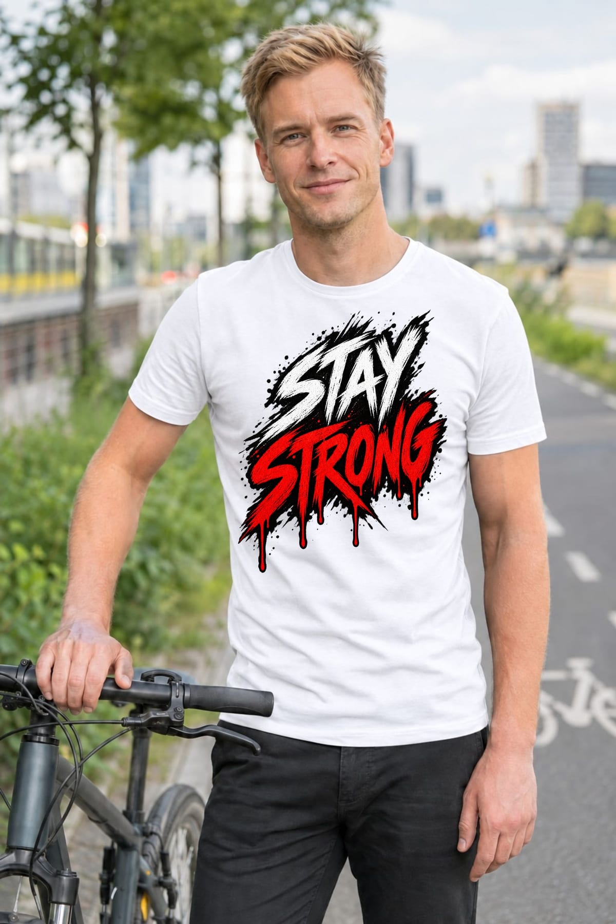 Koszulka męska biała z napisem stay strong dla niego siłacz prezent, zdjęcie 6