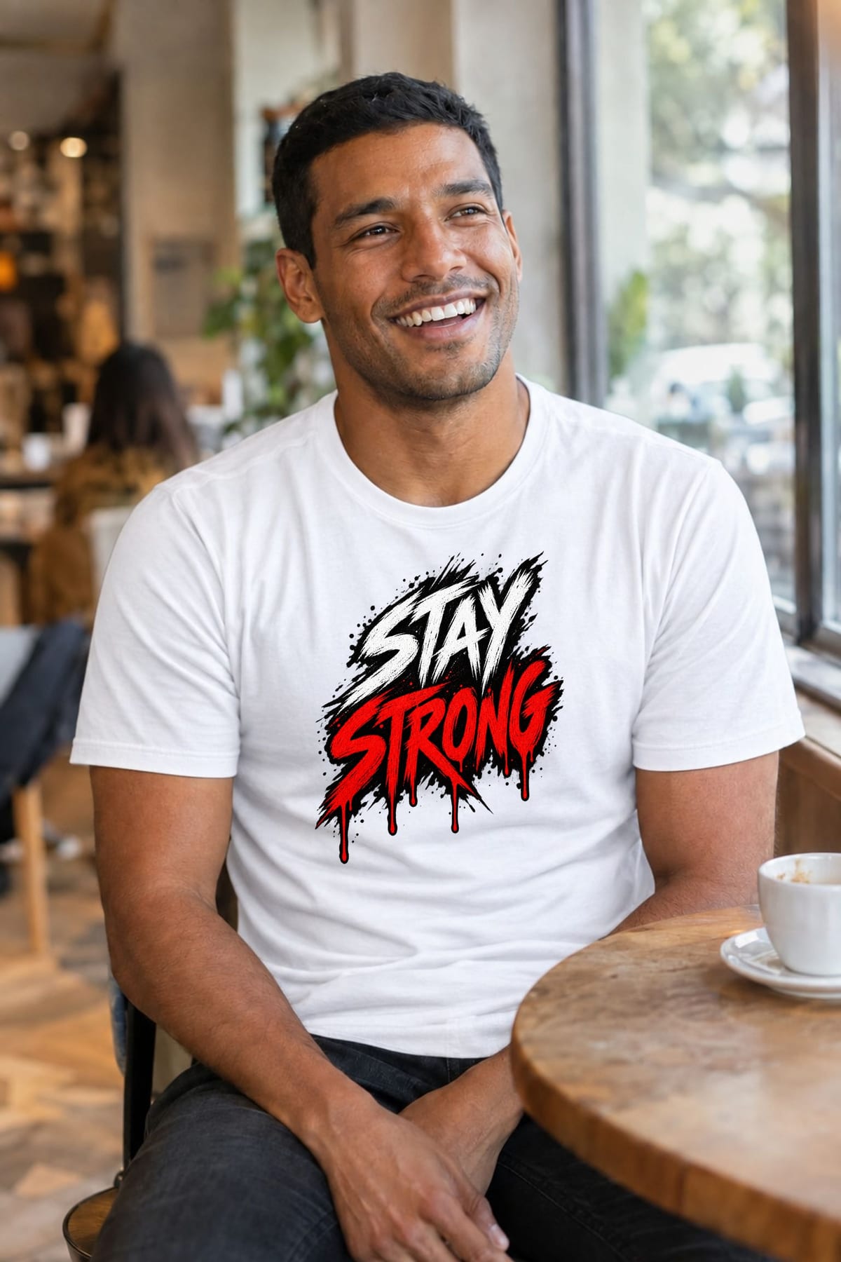 Koszulka męska biała z napisem stay strong dla niego siłacz prezent, zdjęcie 7