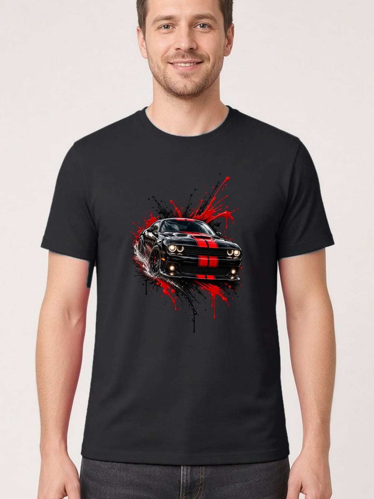 Koszulka męska czarna z muscle car dla kierowcy motoryzacyjna prezent, zdjęcie 1