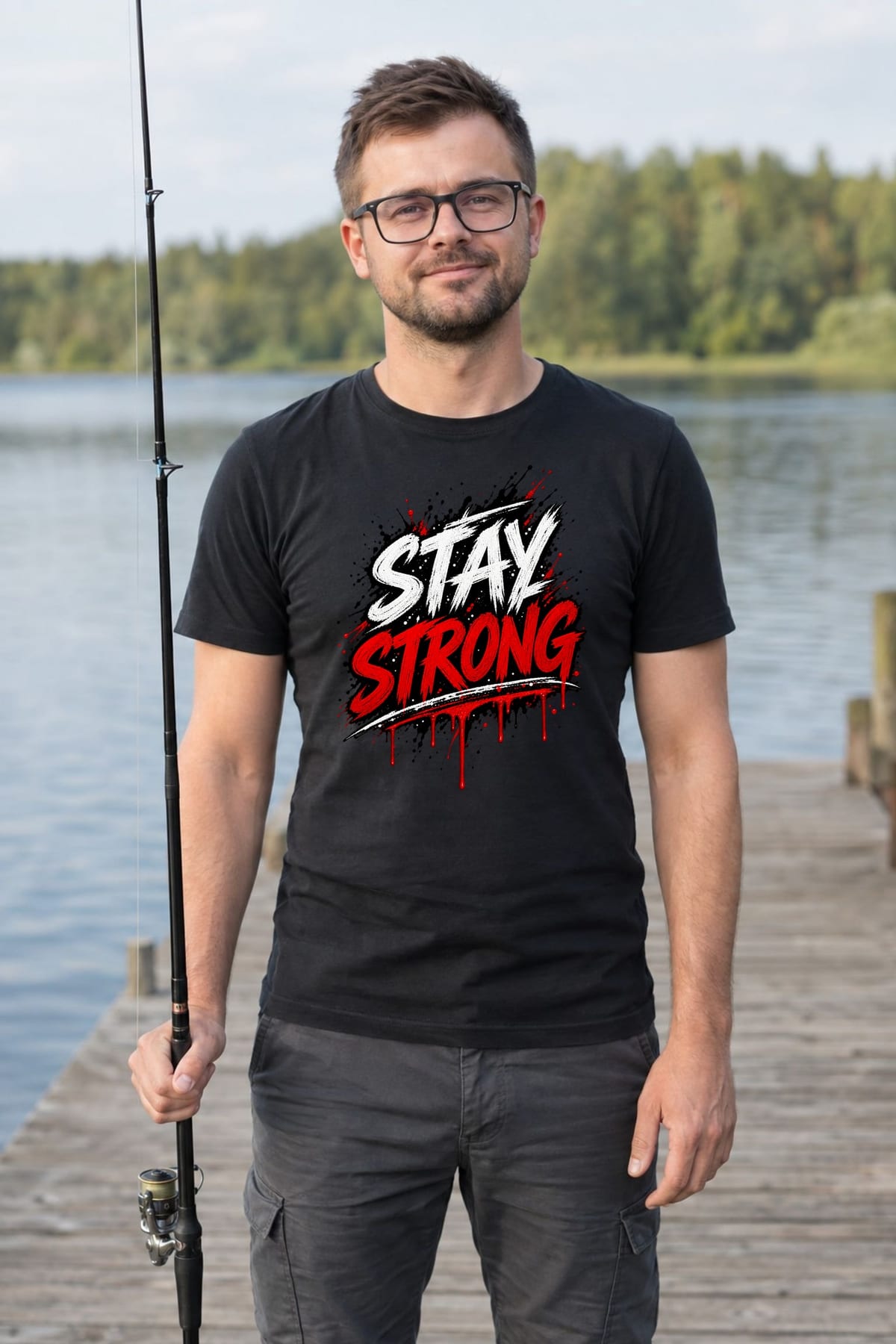 Koszulka męska czarna z napisem stay strong motywacyjna siłacz, zdjęcie 3
