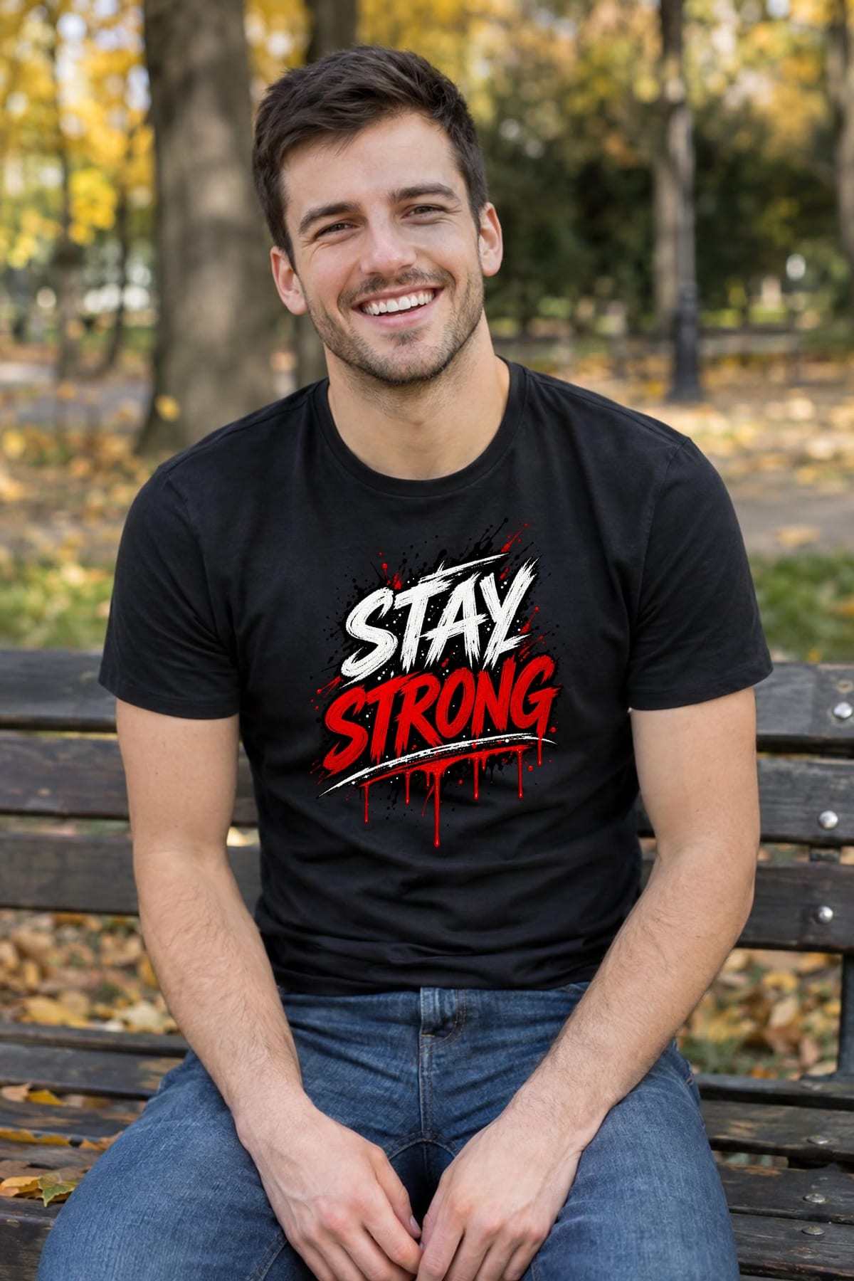 Koszulka męska czarna z napisem stay strong motywacyjna siłacz, zdjęcie 8