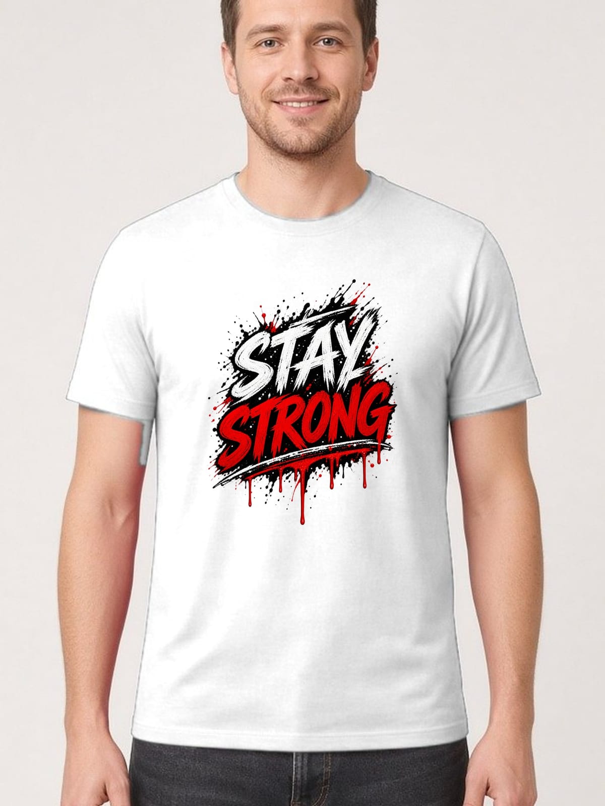 Koszulka męska biała z napisem stay strong motywacyjna siłacz, zdjęcie 1