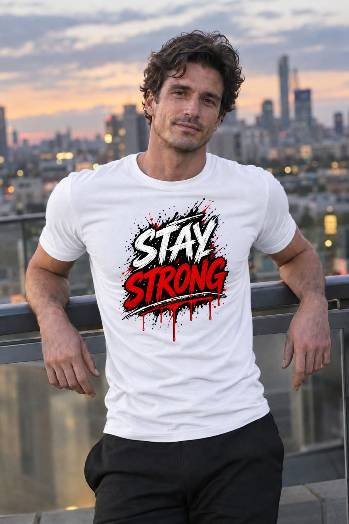Koszulka męska biała z napisem stay strong motywacyjna siłacz, zdjęcie 3