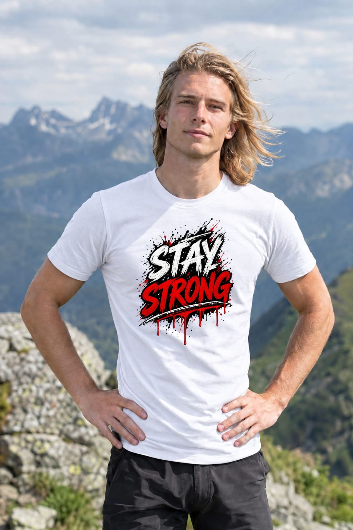 Koszulka męska biała z napisem stay strong motywacyjna siłacz, zdjęcie 4