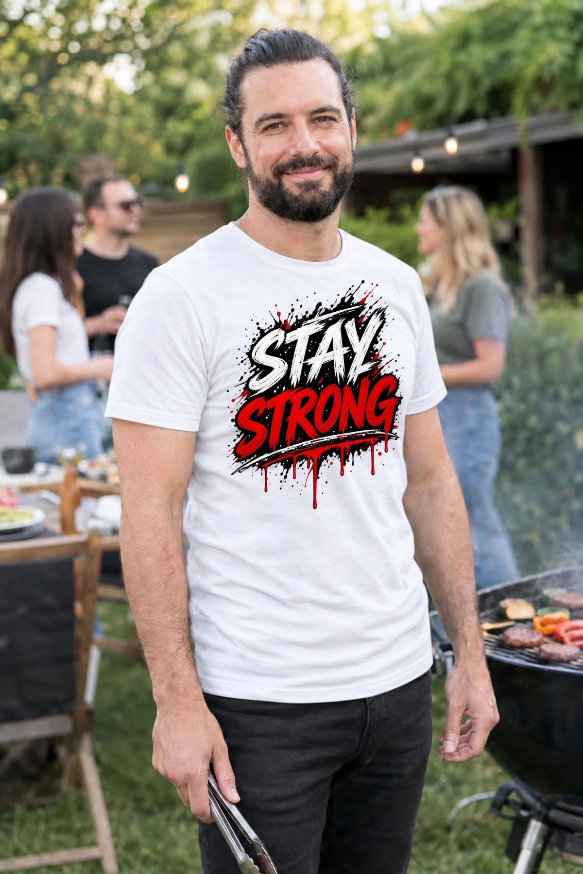 Koszulka męska biała z napisem stay strong motywacyjna siłacz, zdjęcie 6