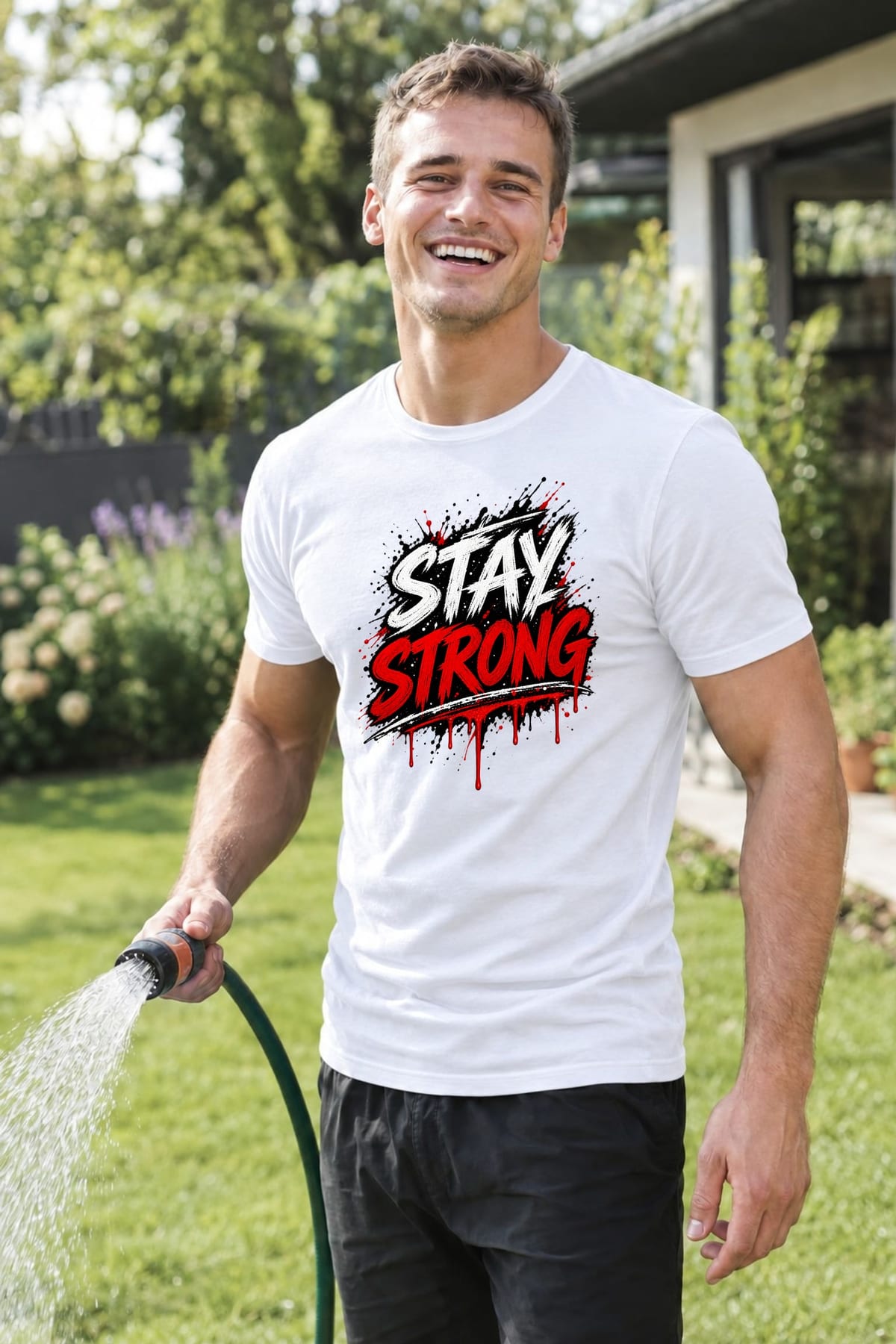 Koszulka męska biała z napisem stay strong motywacyjna siłacz, zdjęcie 8
