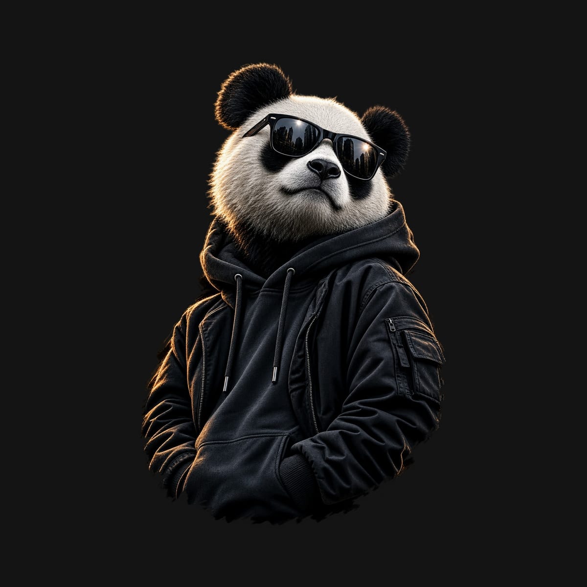 Koszulka męska czarna z pandą w okularach dla niego streetwear śmieszna, zdjęcie 2