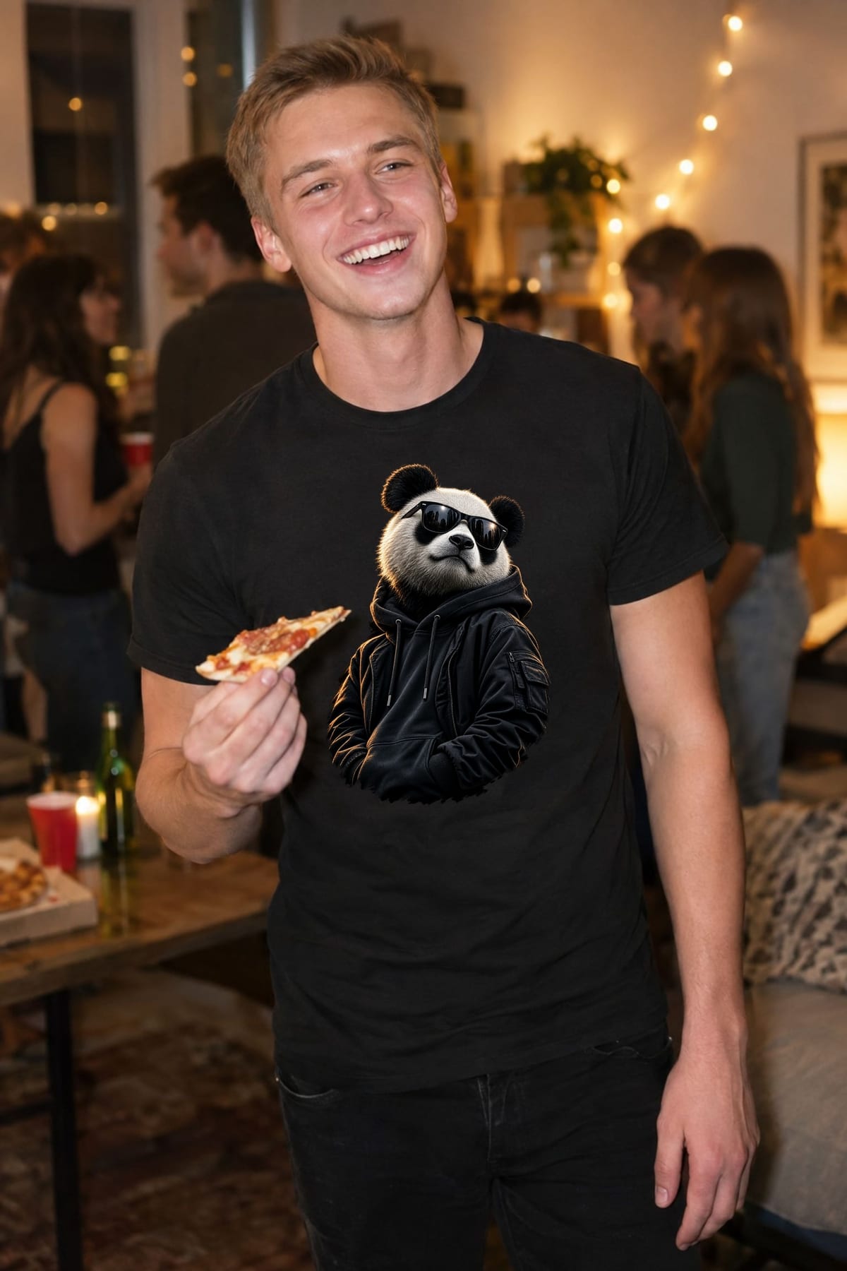 Koszulka męska czarna z pandą w okularach dla niego streetwear śmieszna, zdjęcie 5