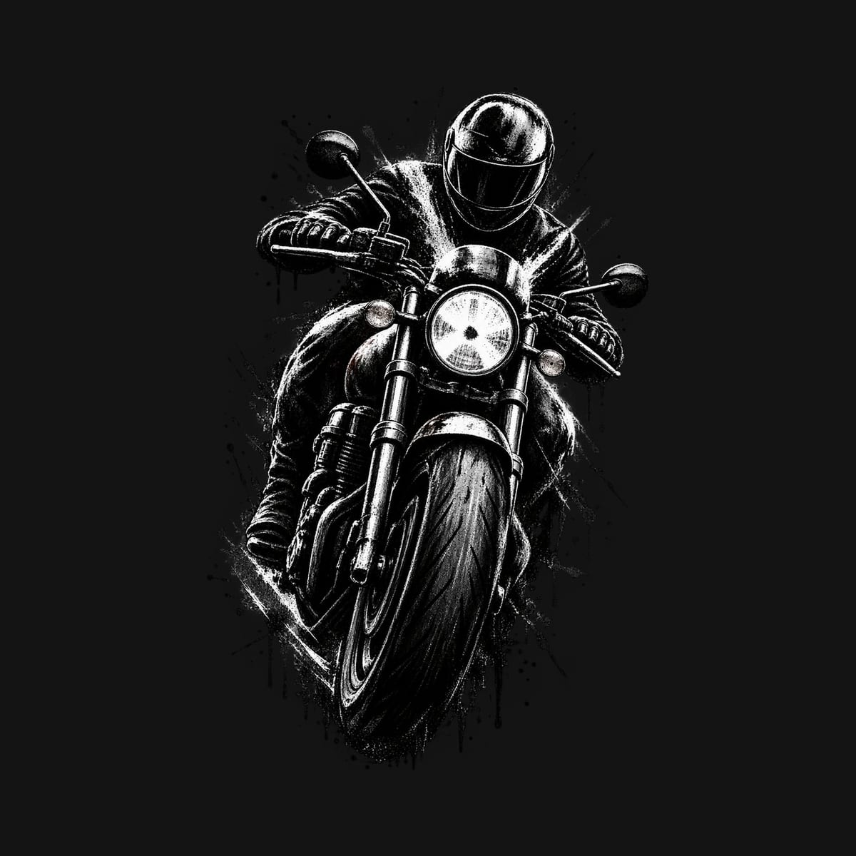 Koszulka męska czarna z motocyklistą dla motocyklisty cafe racer prezent, zdjęcie 2