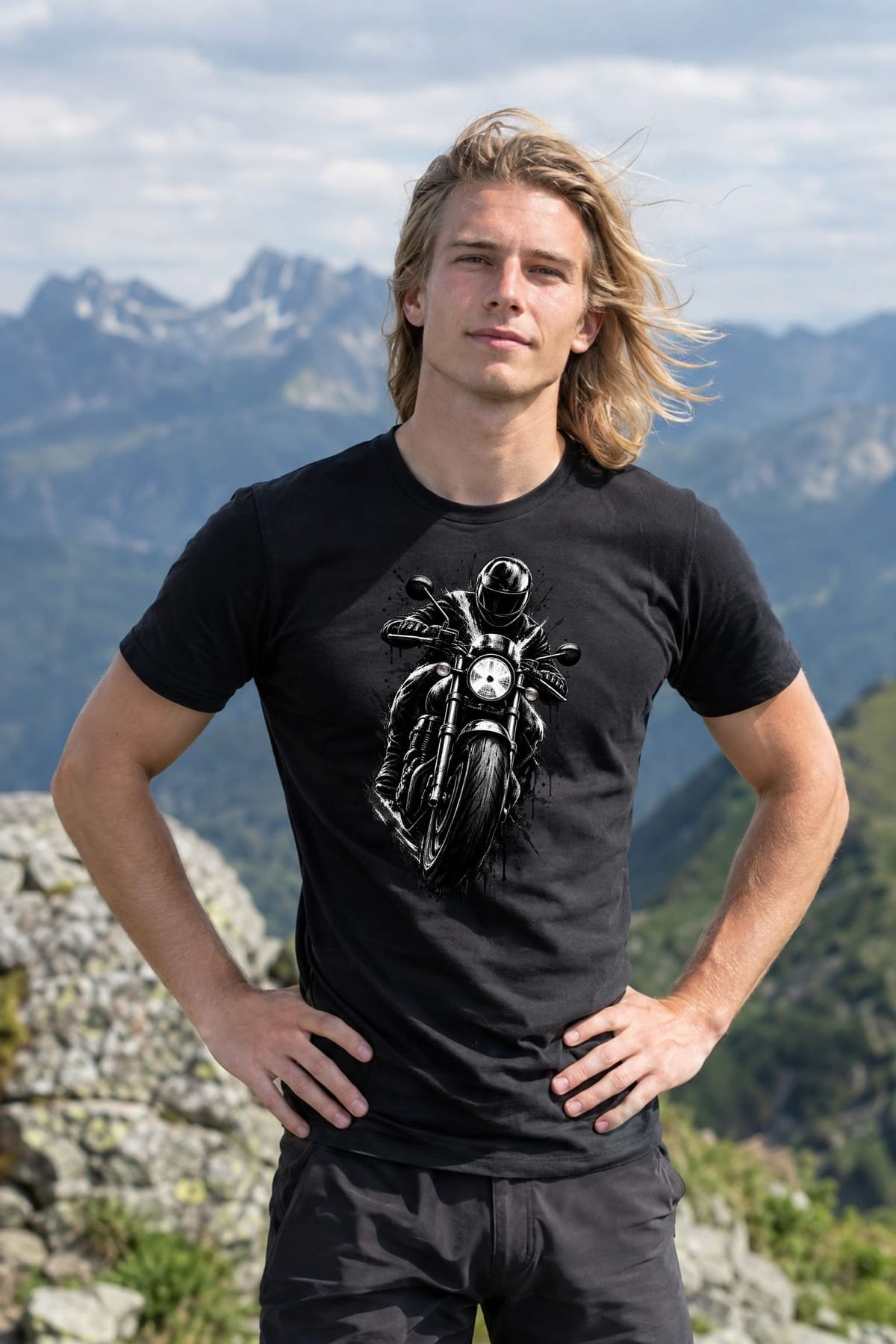 Koszulka męska czarna z motocyklistą dla motocyklisty cafe racer prezent, zdjęcie 8