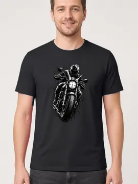 Koszulka męska czarna z motocyklistą dla motocyklisty cafe racer prezent