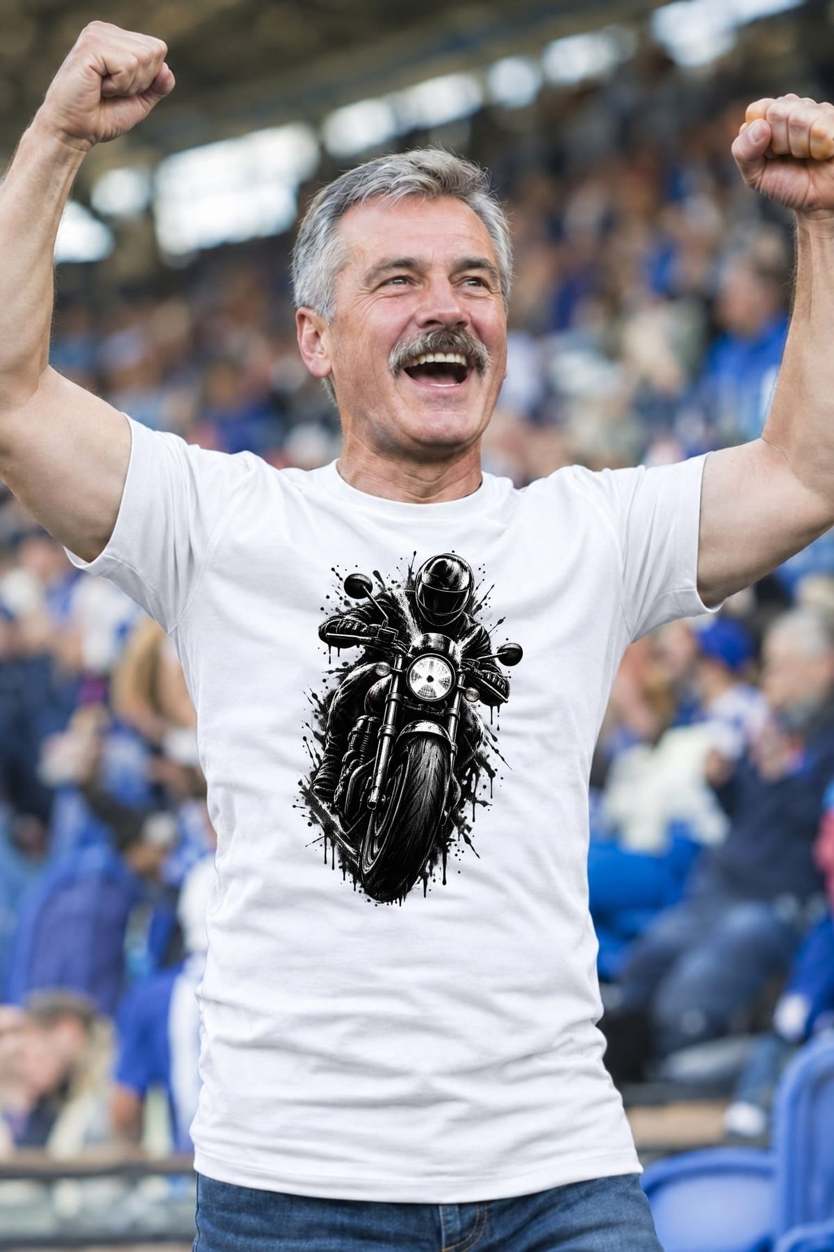 Koszulka męska biała z motocyklistą dla motocyklisty cafe racer prezent, zdjęcie 6