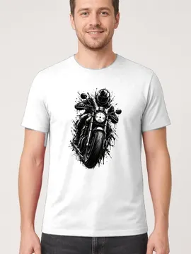 Koszulka męska biała z motocyklistą dla motocyklisty cafe racer prezent