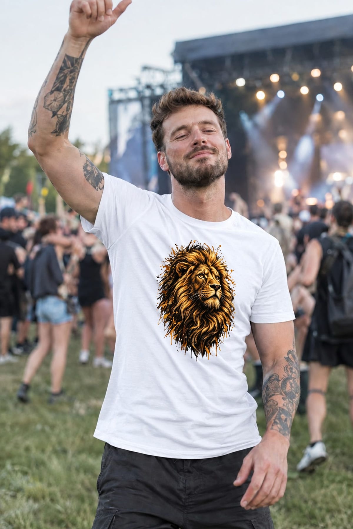 Koszulka męska biała z lwem złota grzywa dzikie zwierzęta prezent, zdjęcie 6