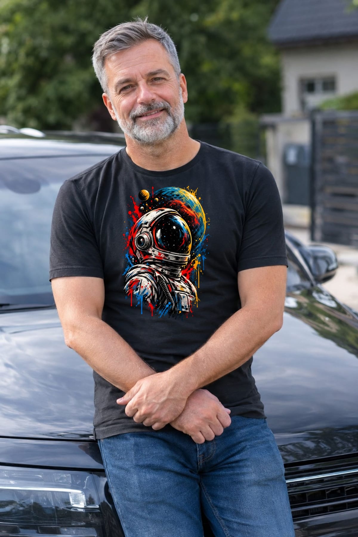 Koszulka męska czarna z astronautą dla niego kosmos planeta street art, zdjęcie 6