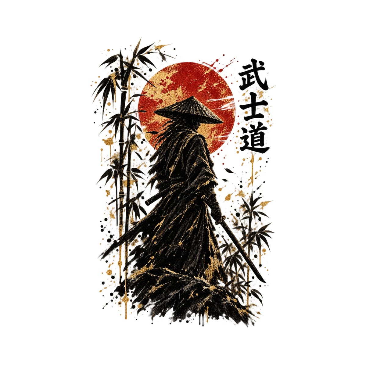 Koszulka męska biała z samurajem katana bushido Japonia prezent, zdjęcie 2