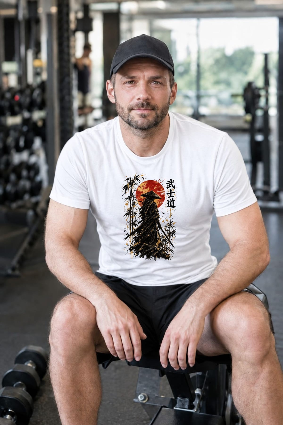 Koszulka męska biała z samurajem katana bushido Japonia prezent, zdjęcie 3