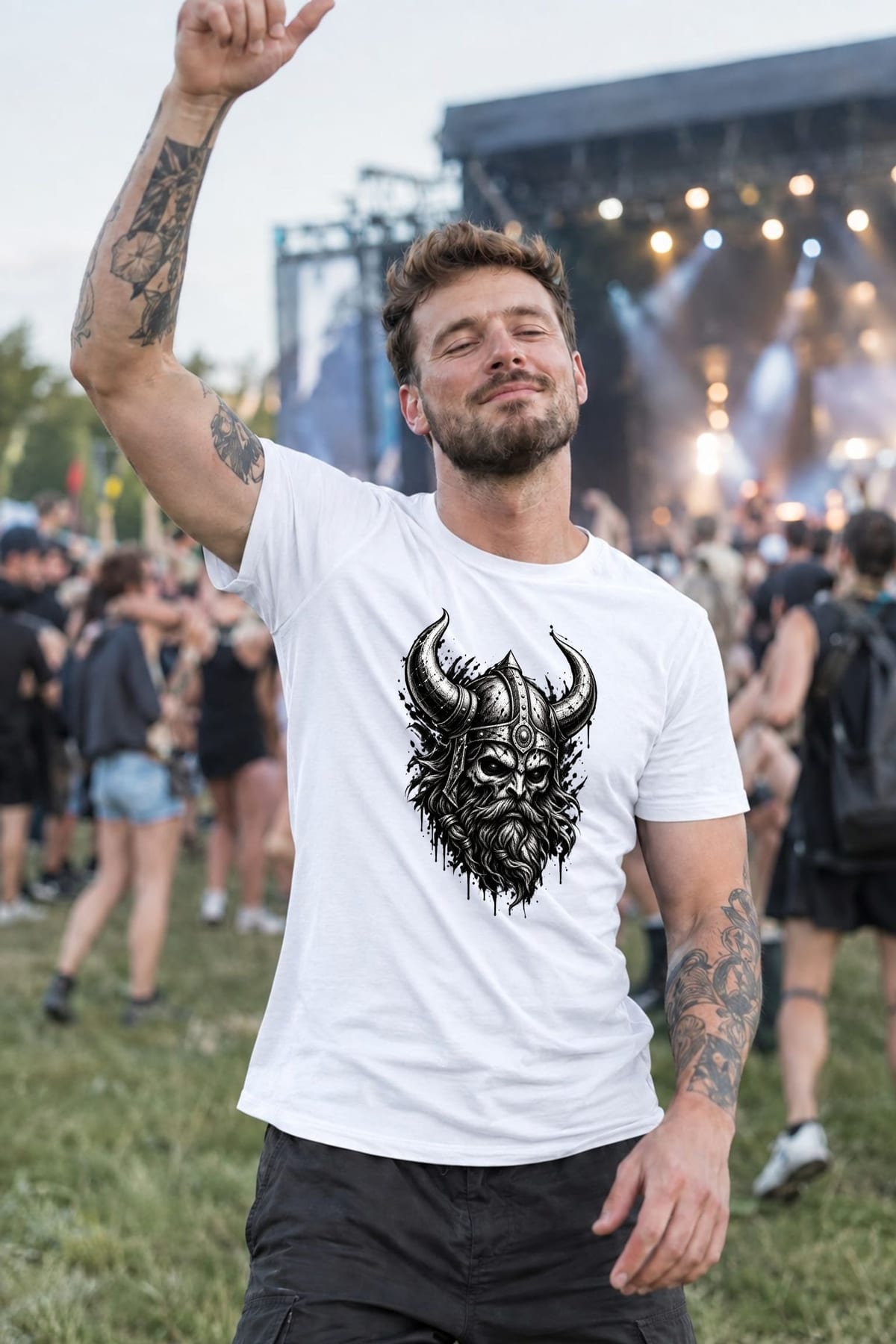 Koszulka męska biała z czaszką wikinga w hełmie mroczna prezent, zdjęcie 7