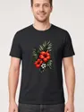 Koszulka męska czarna z hibiskusem kwiaty tropikalne liście prezent, zdjęcie 1