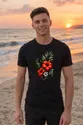Koszulka męska czarna z hibiskusem kwiaty tropikalne liście prezent, zdjęcie 4