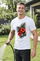 Koszulka męska biała z hibiskusem kwiaty tropikalne liście prezent, zdjęcie 4