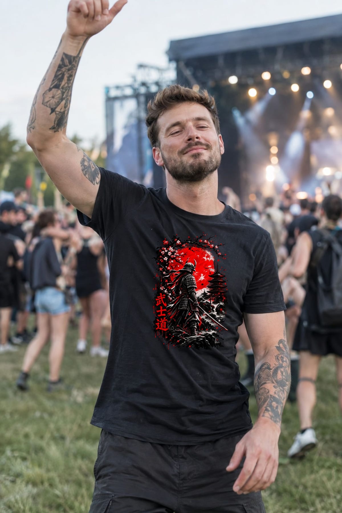 Koszulka męska czarna z samurajem bushido katana Japonia prezent, zdjęcie 4