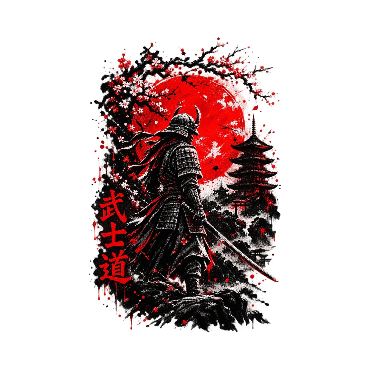 Koszulka męska biała z samurajem bushido katana Japonia prezent, zdjęcie 2