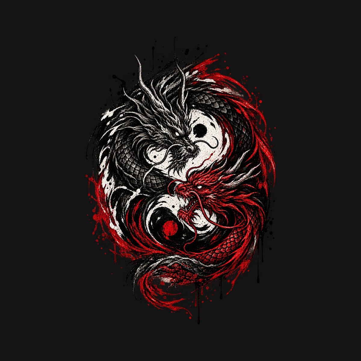 Koszulka męska czarna ze smokami yin yang mroczna mitologia prezent, zdjęcie 2