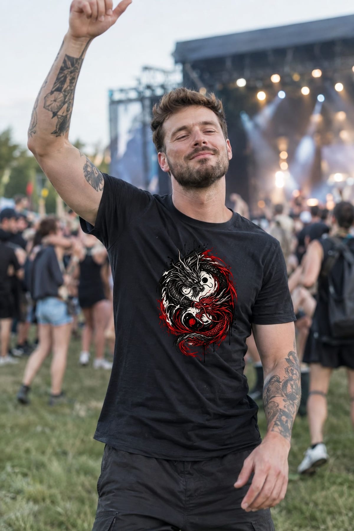 Koszulka męska czarna ze smokami yin yang mroczna mitologia prezent, zdjęcie 5