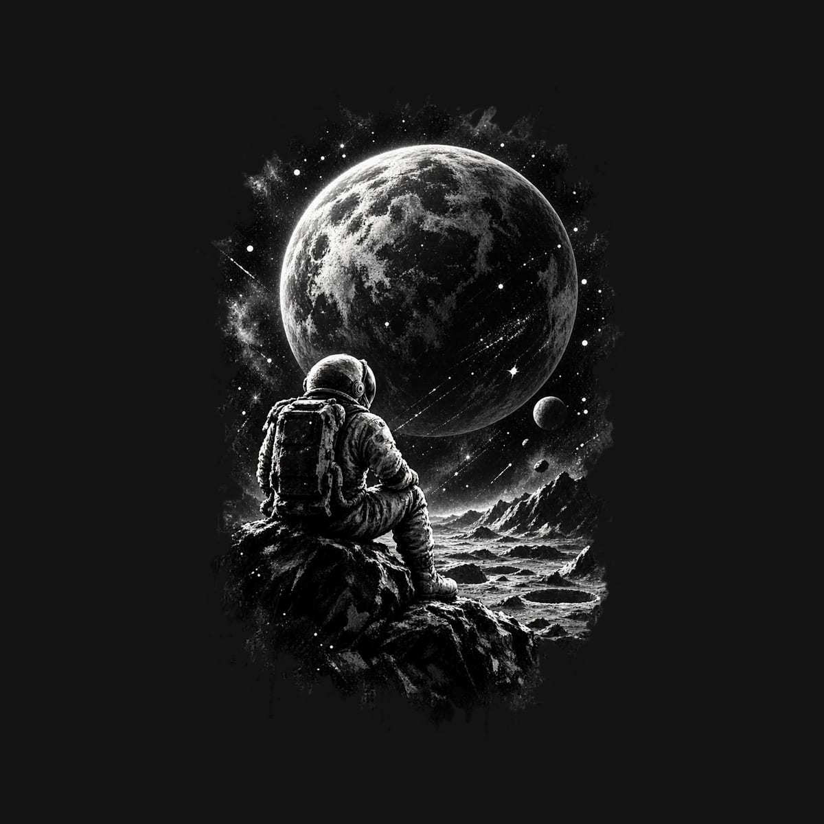 Koszulka męska czarna z astronautą na księżycu kosmos grafika prezent, zdjęcie 2