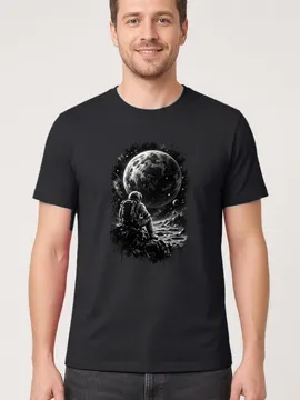 Koszulka męska czarna z astronautą na księżycu kosmos grafika prezent