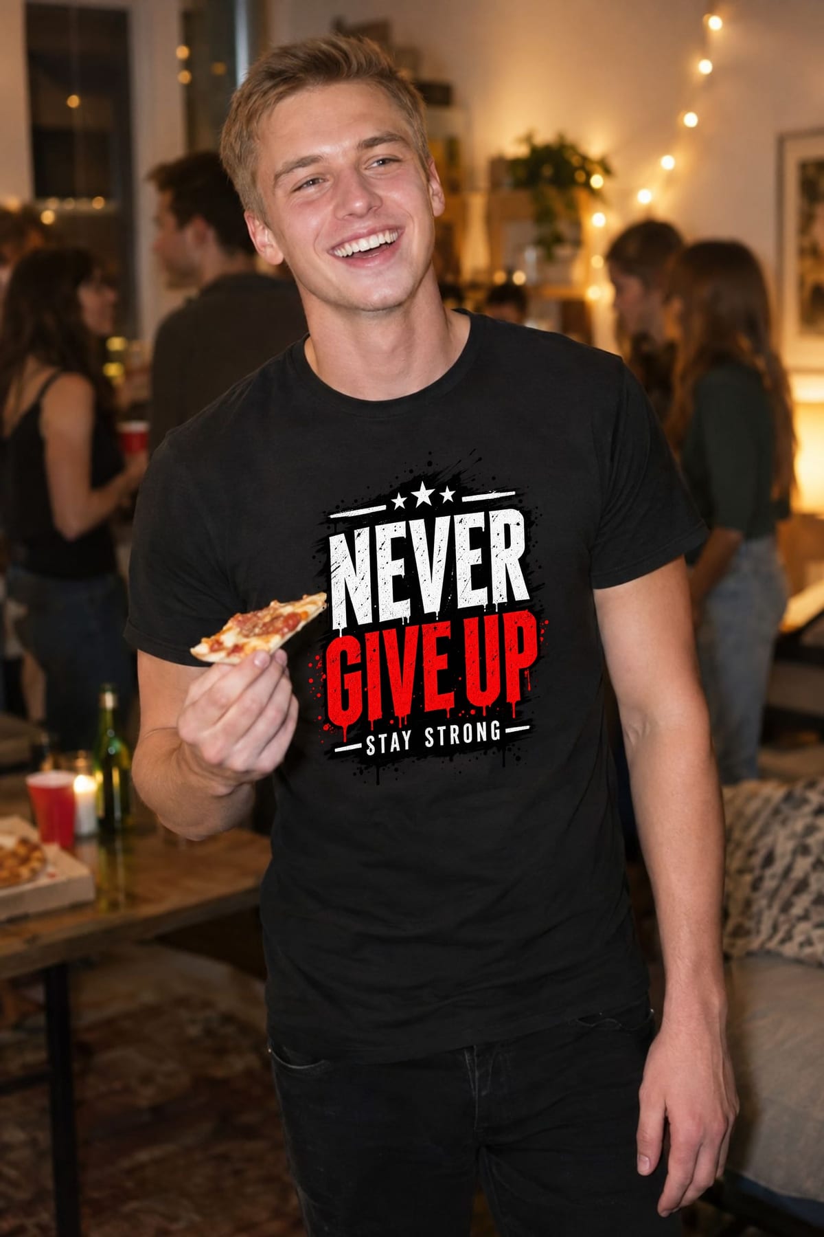 Koszulka męska czarna z napisem never give up motywacyjna prezent, zdjęcie 3