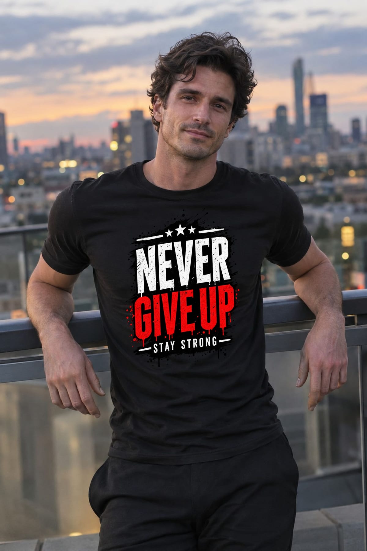 Koszulka męska czarna z napisem never give up motywacyjna prezent, zdjęcie 6