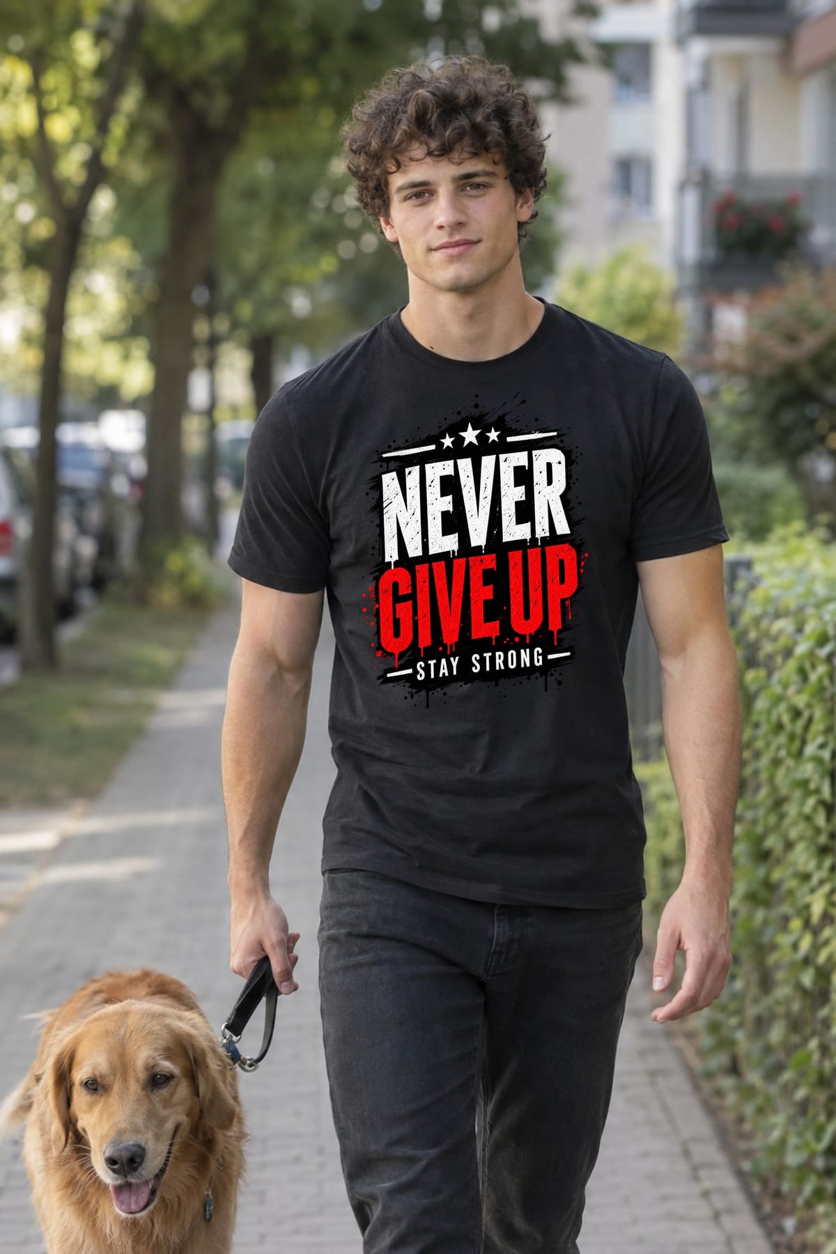 Koszulka męska czarna z napisem never give up motywacyjna prezent, zdjęcie 8