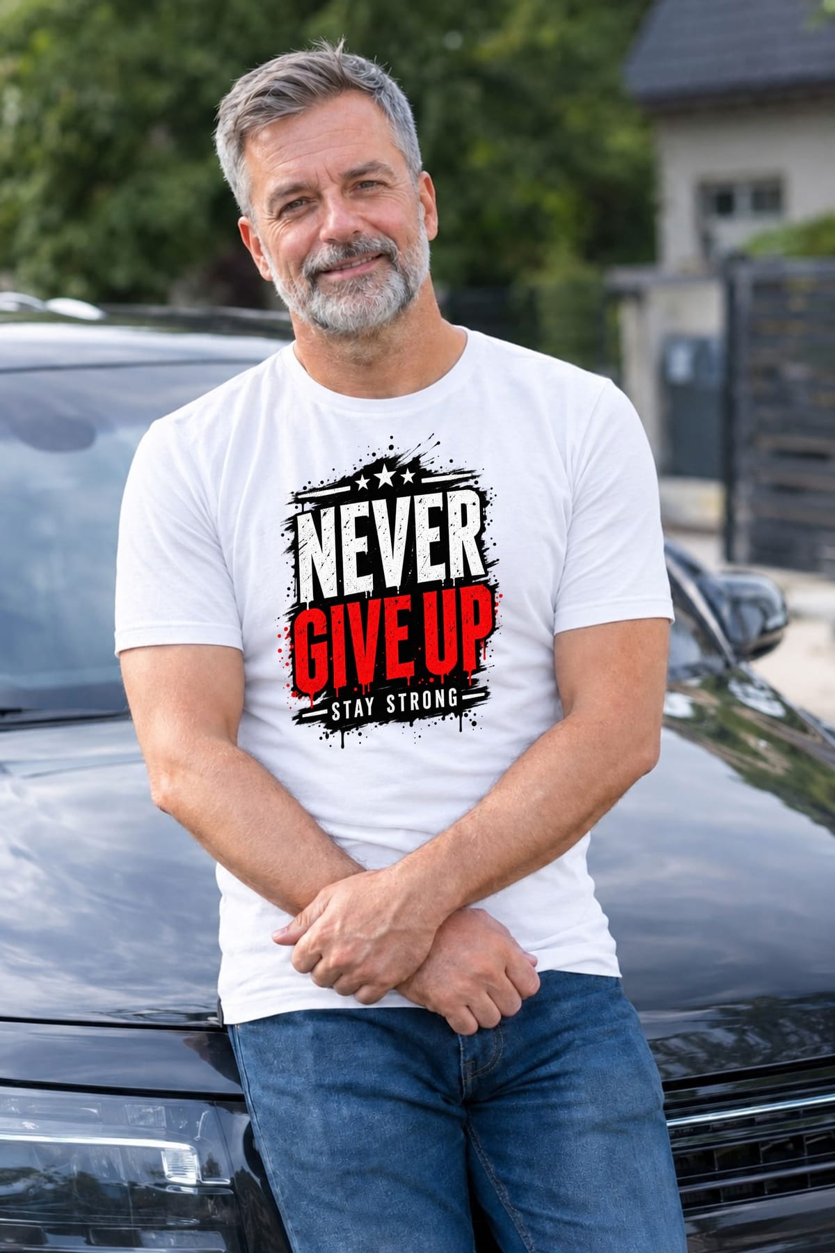 Koszulka męska biała z napisem never give up motywacyjna prezent, zdjęcie 6