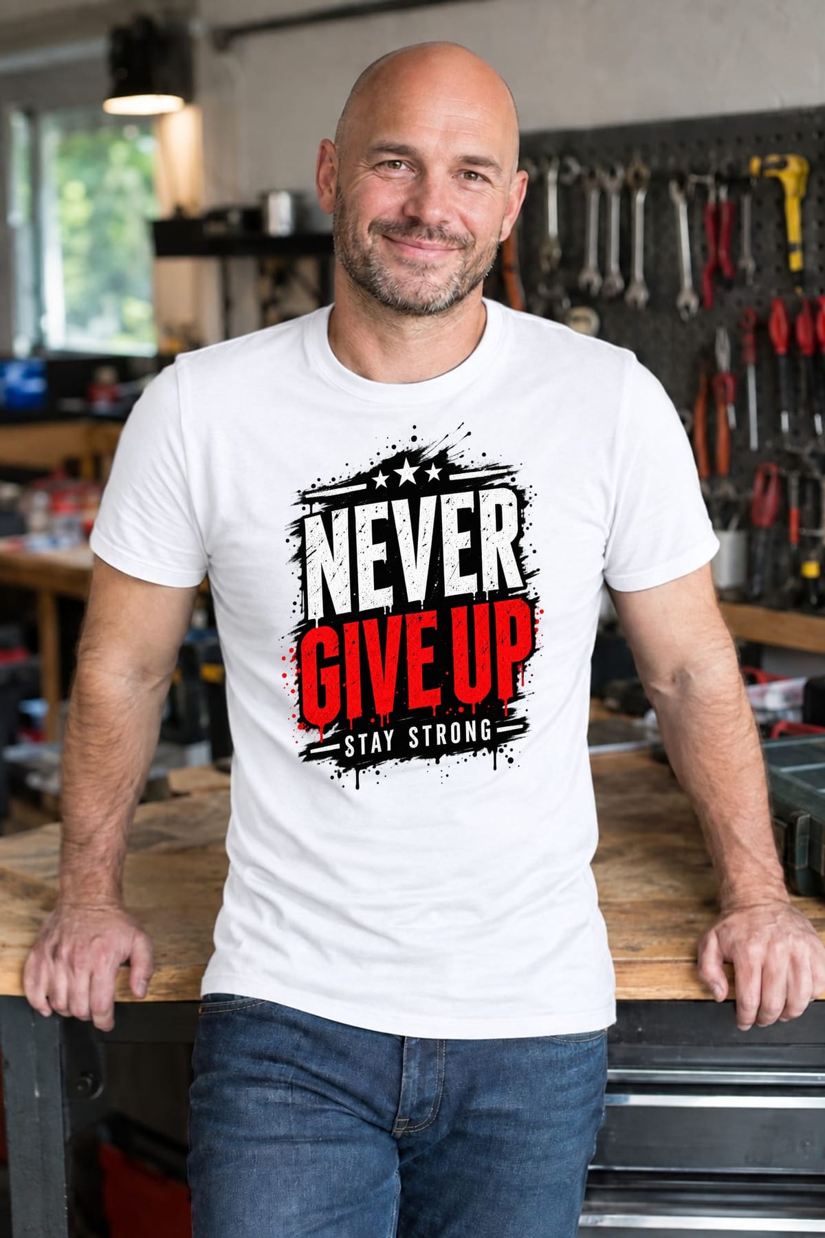 Koszulka męska biała z napisem never give up motywacyjna prezent, zdjęcie 7