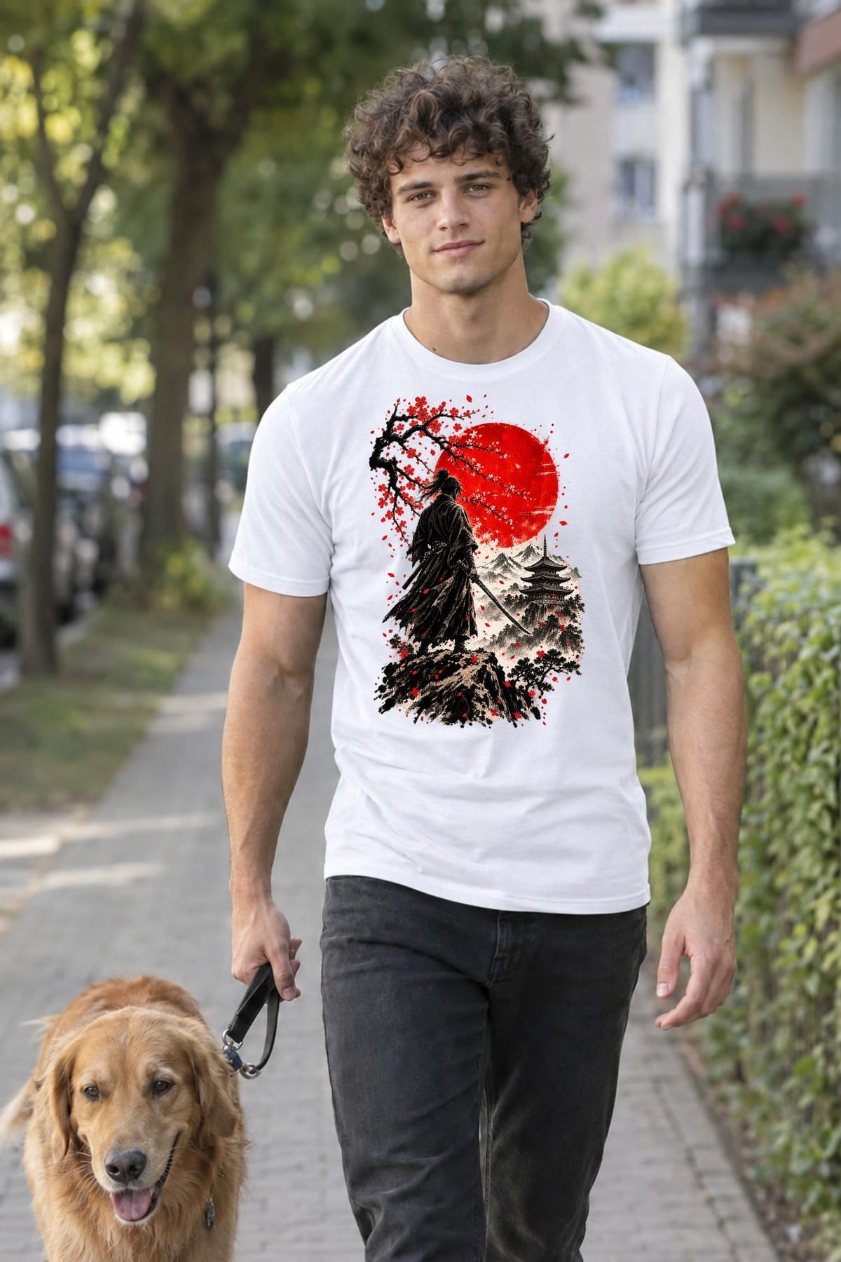 Koszulka męska biała z samurajem na klifie japonia prezent, zdjęcie 6