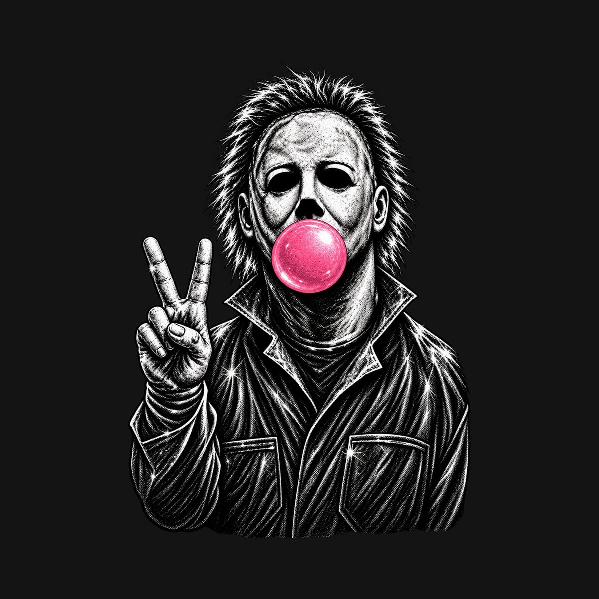 Koszulka męska czarna Halloween Michael Myers z gumą balonową, zdjęcie 2
