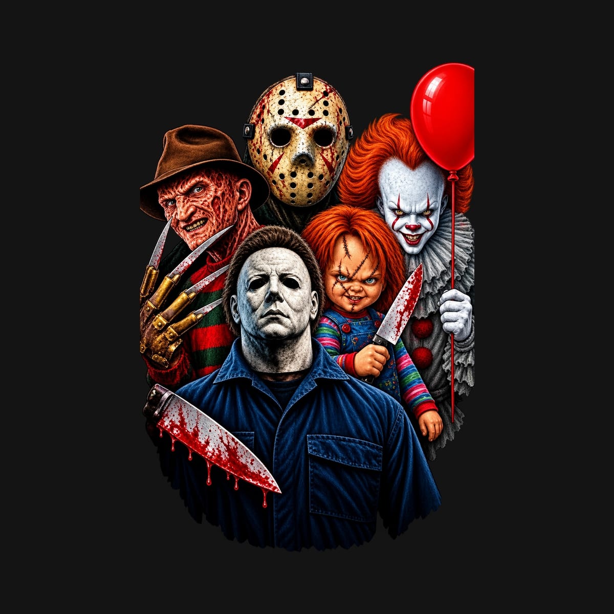 Koszulka męska czarna ikony horroru Freddy Chucky Jason Myers prezent, zdjęcie 2