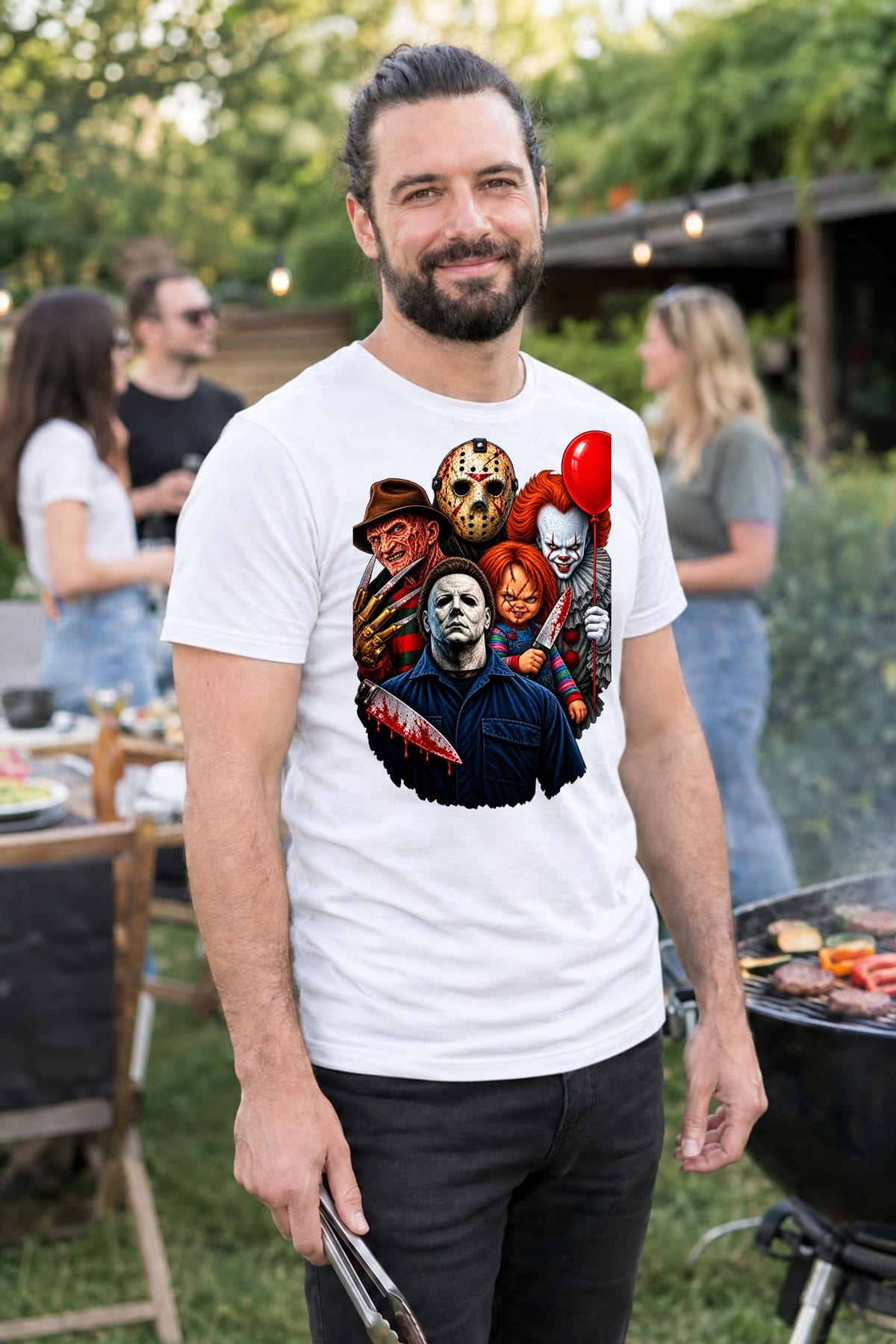 Koszulka męska biała ikony horroru Chucky Jason Myers Pennywise, zdjęcie 6