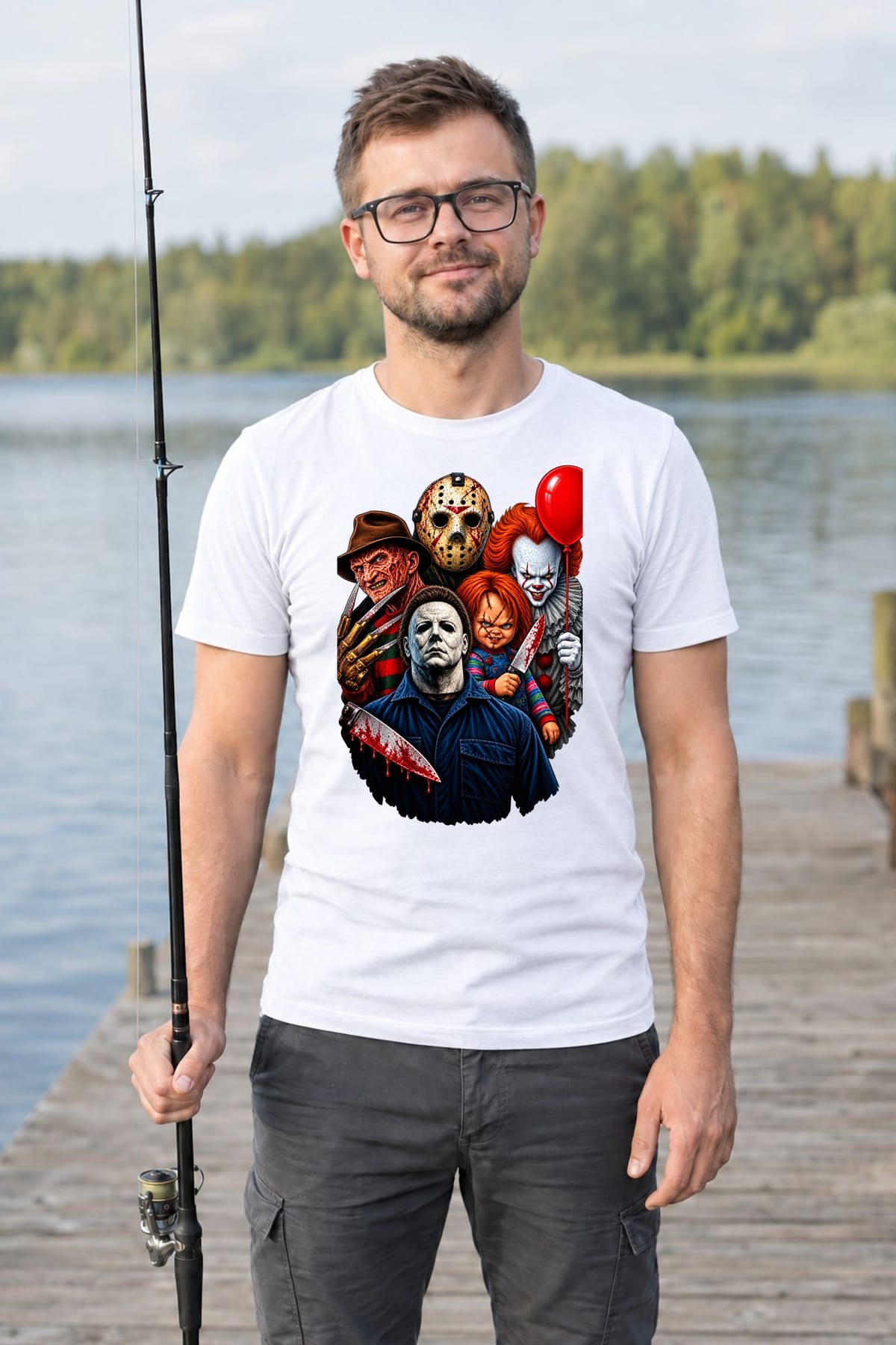 Koszulka męska biała ikony horroru Chucky Jason Myers Pennywise, zdjęcie 8