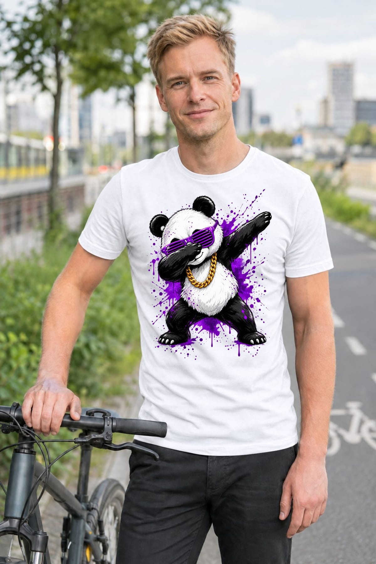 Koszulka męska biała z pandą dab okulary street art prezent, zdjęcie 6