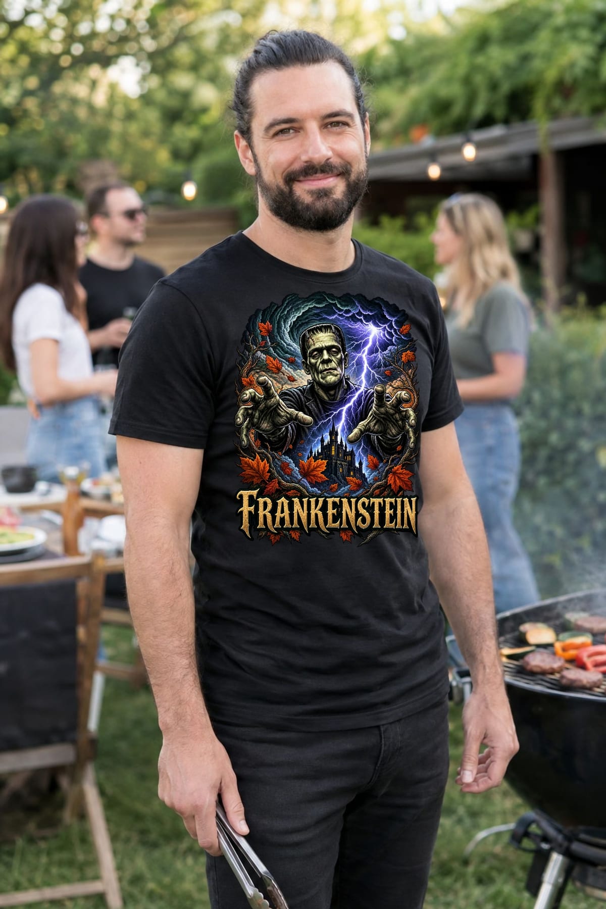 Koszulka męska czarna Frankenstein potwór na Halloween prezent, zdjęcie 6