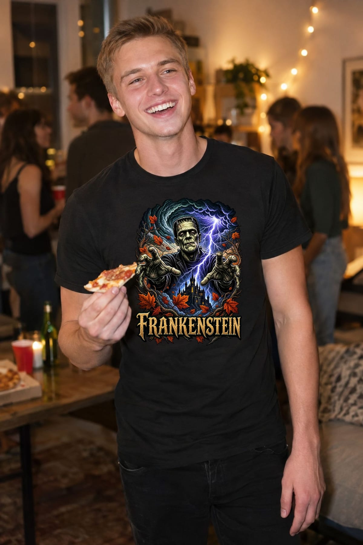 Koszulka męska czarna Frankenstein potwór na Halloween prezent, zdjęcie 7