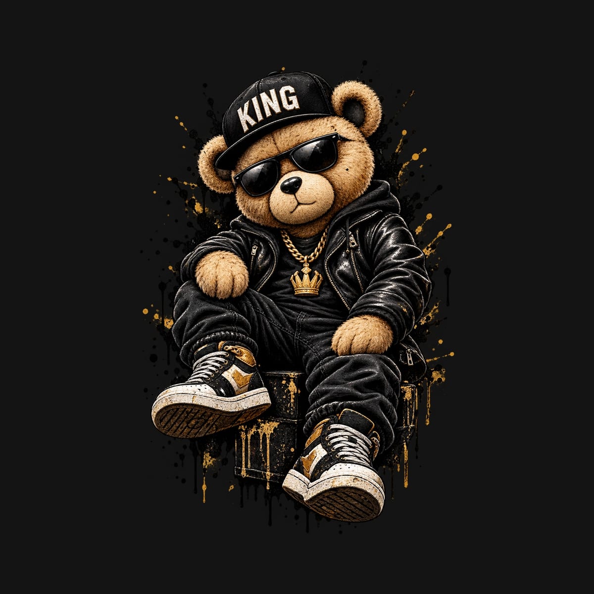 Koszulka męska czarna z misiem king rapera hip hop prezent, zdjęcie 2