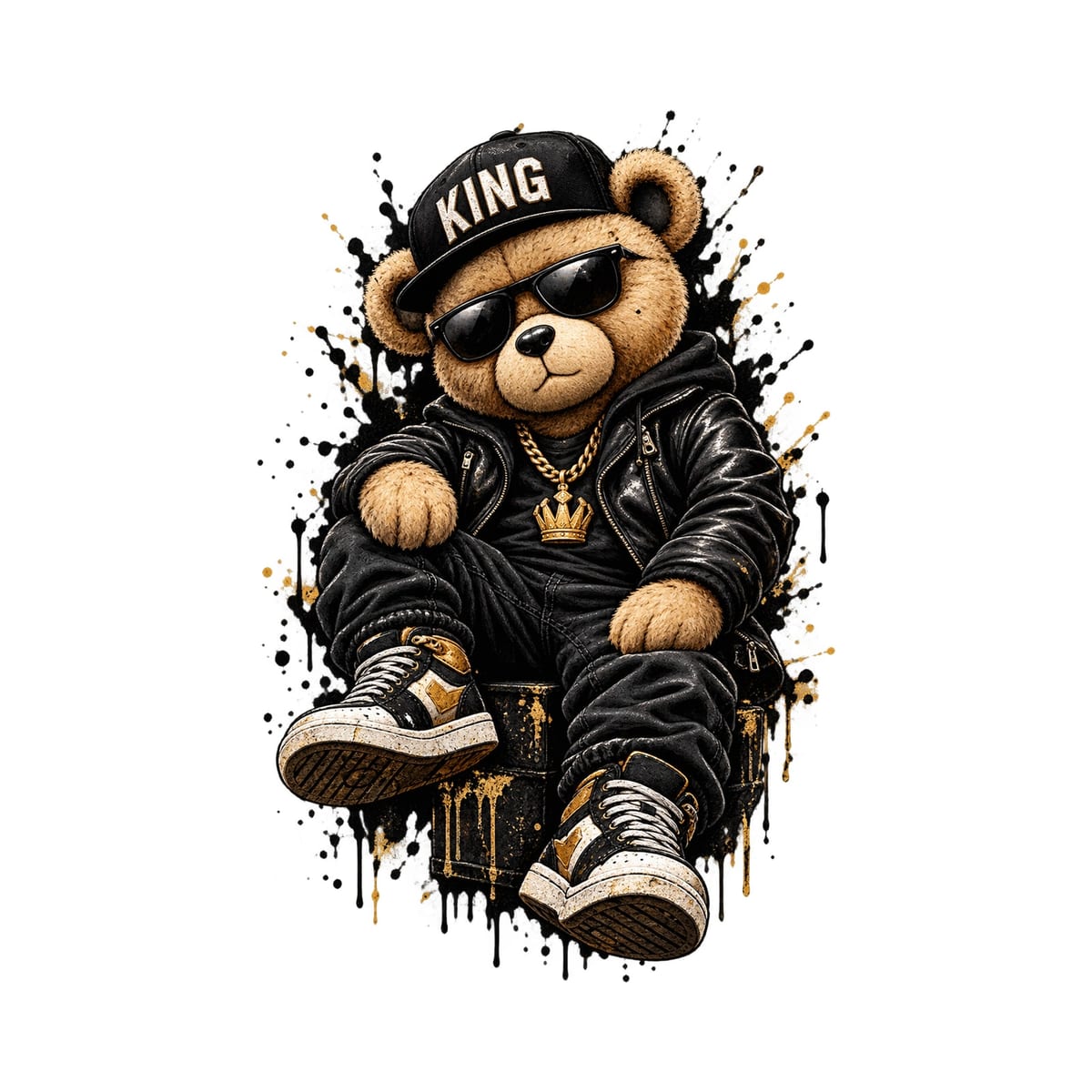 Koszulka męska biała z misiem king rapera hip hop prezent, zdjęcie 2