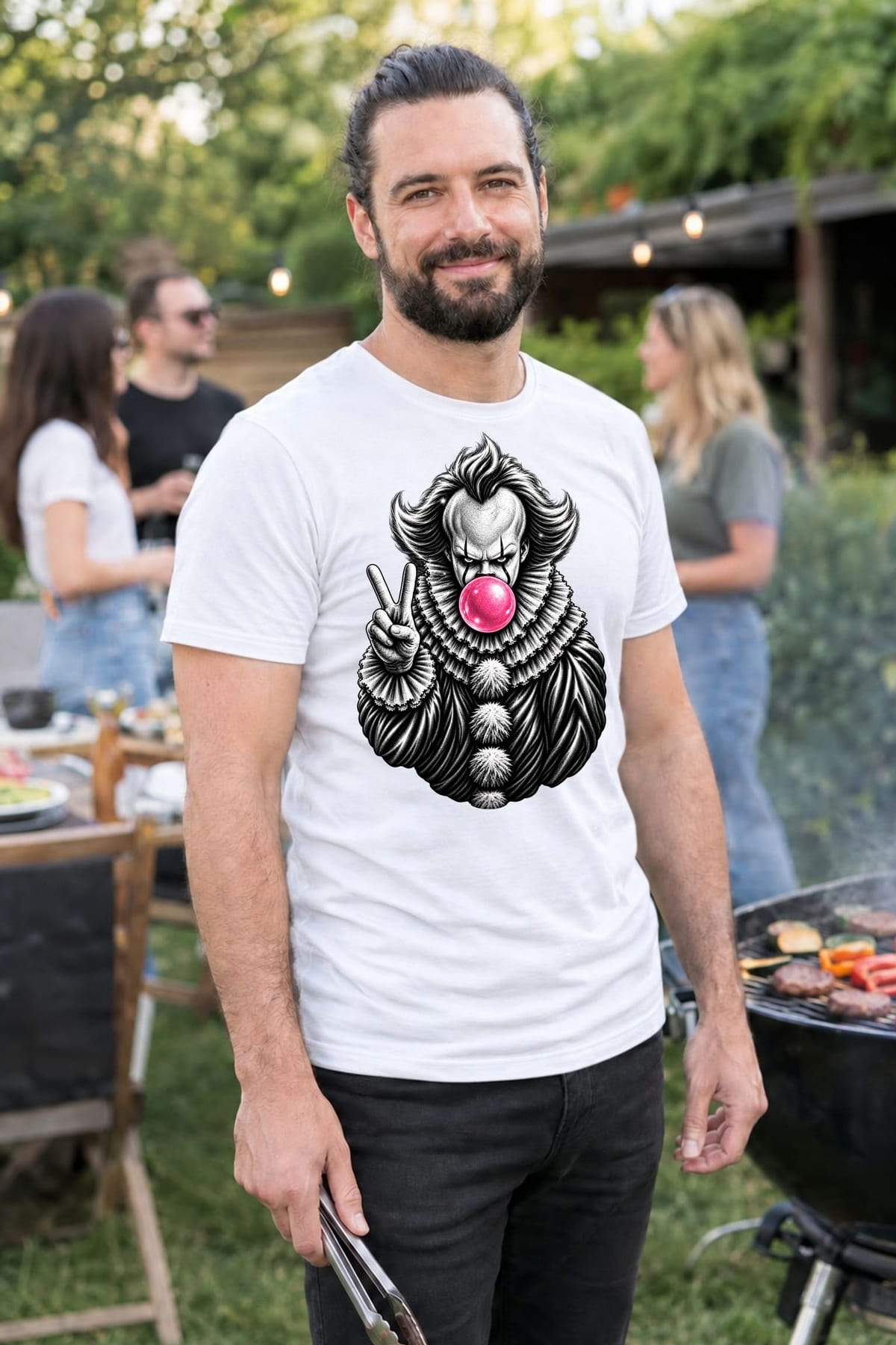Koszulka męska biała Halloween Pennywise z gumą balonową prezent, zdjęcie 7