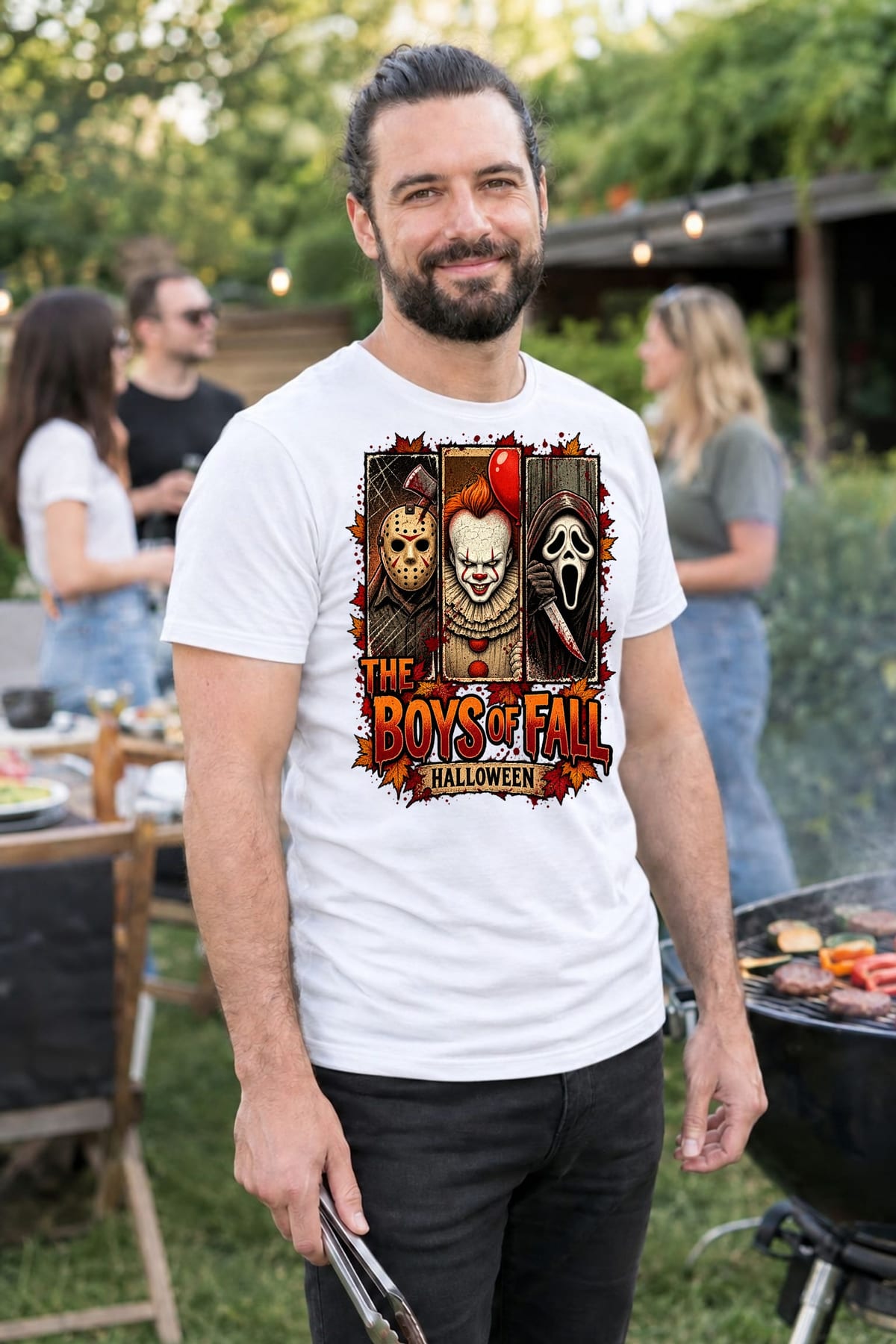 Koszulka męska biała Halloween ikony horroru klaun maska prezent, zdjęcie 6